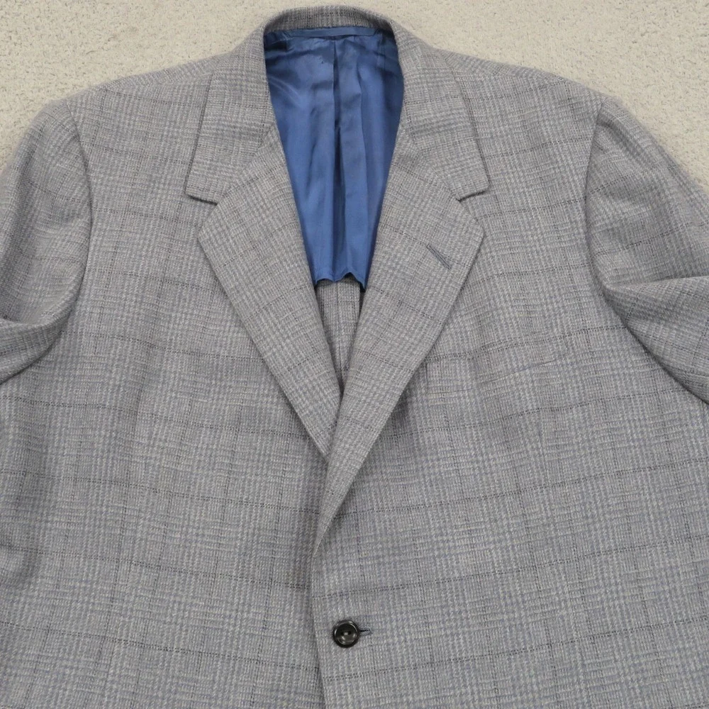 Oxxford Clothes Blazer 44L Super 100s Wool Windowpane Sport Coat Gray Mens